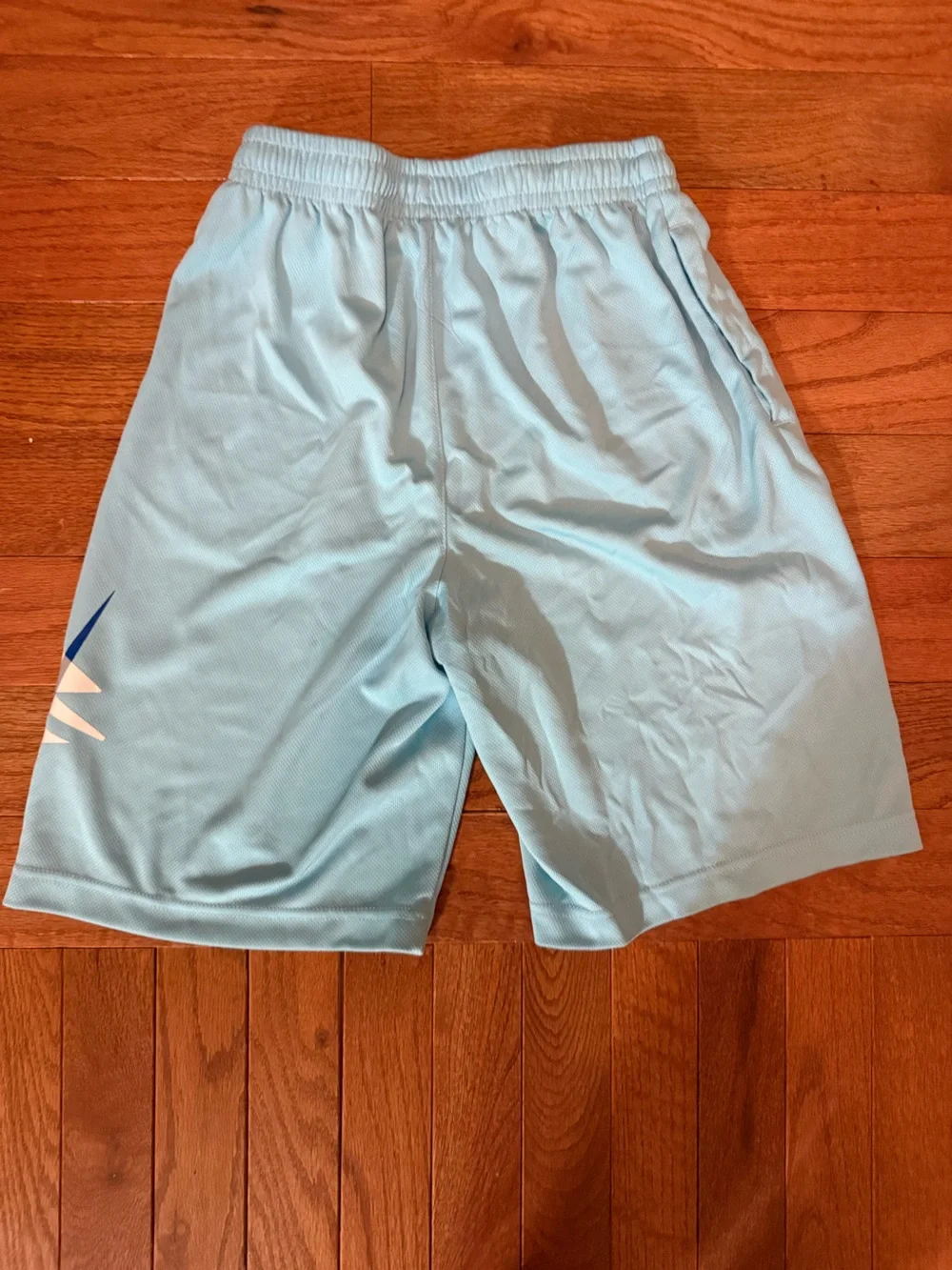 Nike Boys Baseball Pale Blue Athletic Shorts with Navy Logo